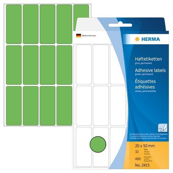 HERMA 2415 Vielzwecketiketten 20 x 50 mm Papier matt Handbeschriftung 480 Stück Grün