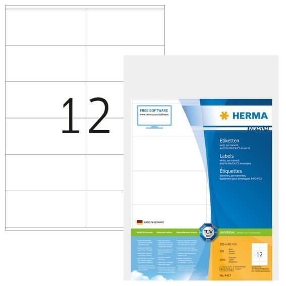 HERMA 4417 Etiketten Premium A4 105x48 mm weiß Papier matt 6000 Stück