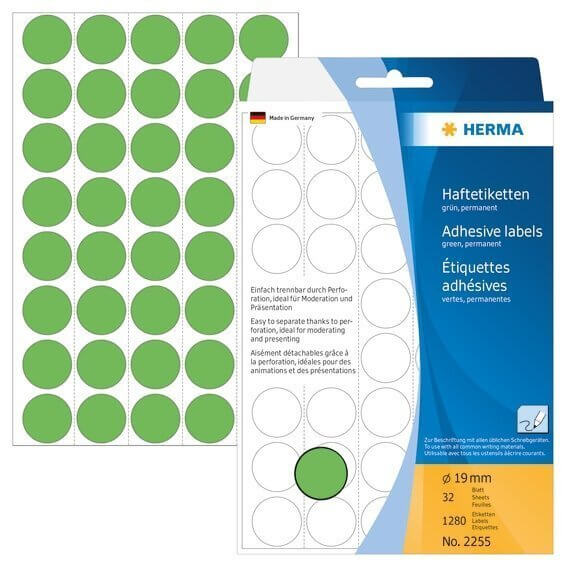 HERMA 2255 Vielzwecketiketten/Farbpunkte Ø 19 mm rund Papier matt Trägerpapier perforiert 1280 Stück