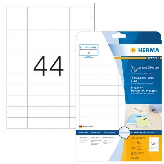 HERMA 4680 Etiketten transparent matt A4 483x254 mm Folie 1100 Stück