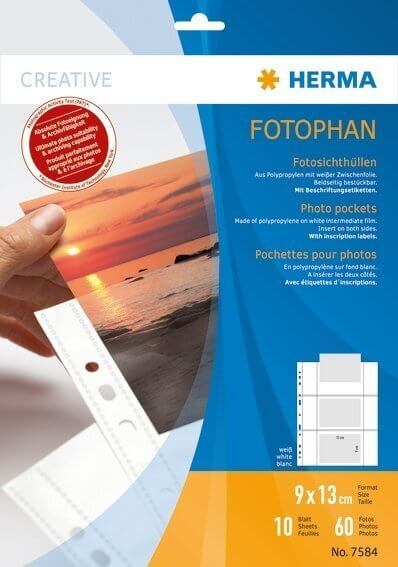 HERMA 7584 Fotophan Fotosichthüllen 9x13 cm quer weiß 10 Hüllen