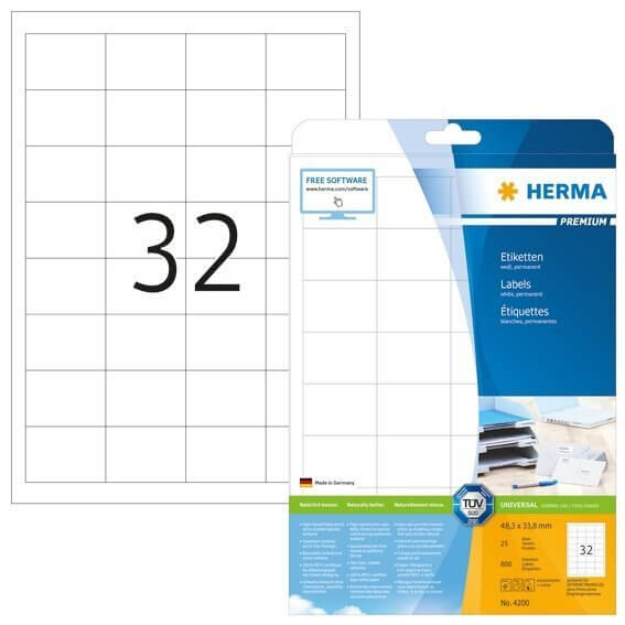 HERMA 4200 Etiketten Premium A4 48,3x33,8 mm weiß Papier matt 800 Stück