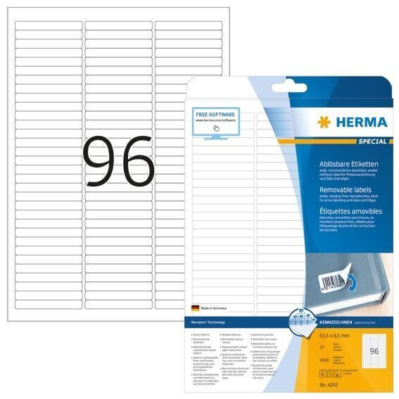 HERMA 4202 Ablösbare Etiketten A4 63,5x85 mm weiß Movables/ablösbar Papier matt 2400 Stück