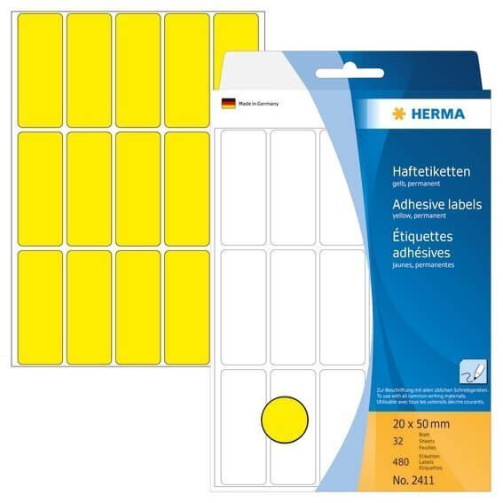 HERMA 2411 Vielzwecketiketten 20 x 50 mm Papier matt Handbeschriftung 480 Stück Gelb