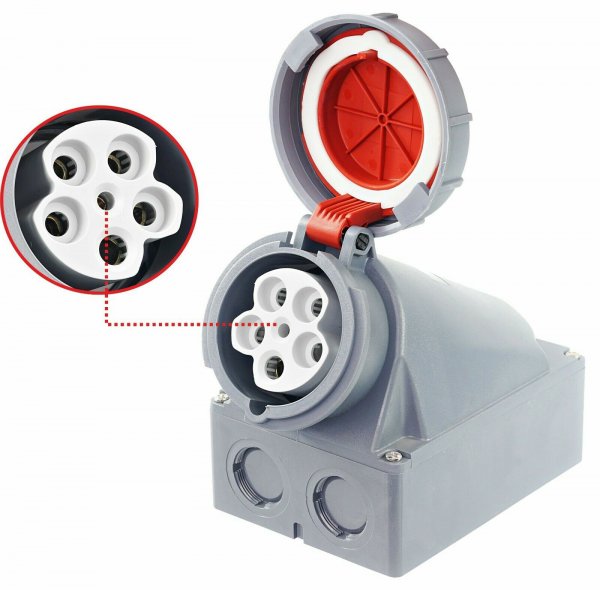CEE-Wandsteckdose Aufputz IP67 63A 5-polig 3P-N-E-P 415V Schraubanschluss