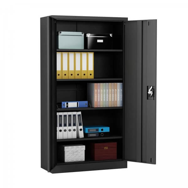 MIDORI® Aktenschrank mit 4 Böden 90 x 40 x 180 cm Metallschrank Büroschrank Schwarz