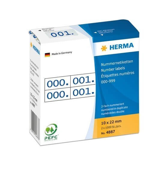 HERMA 4887 Nummernetiketten doppelt selbstklebend 10x22 mm Aufdruck blau 0-999