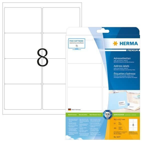 HERMA 5077 Adressetiketten Premium A4 991x677 mm weiß Papier matt 200 Stück