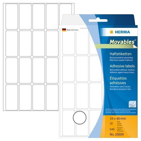 HERMA 10609 Vielzwecketiketten 19x40 mm weiß Movables/ablösbar Papier matt 640 Stück