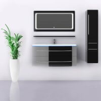 Badmöbel Set Hochschrank Rechts Spiegel Schwarz Hochglanz 120 cm Badmöbel Set Hochschrank Rechts Spiegel Schwarz Hochglanz 120 cm