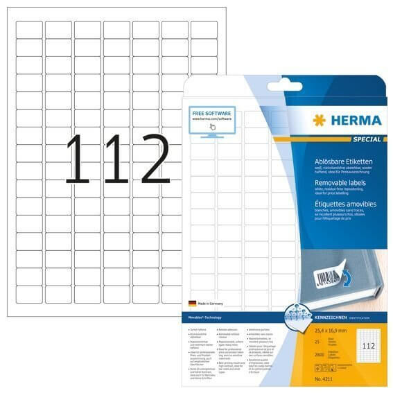 HERMA 4211 Ablösbare Etiketten A4 25,4x16,9 mm weiß Movables/ablösbar Papier matt 2800 Stück