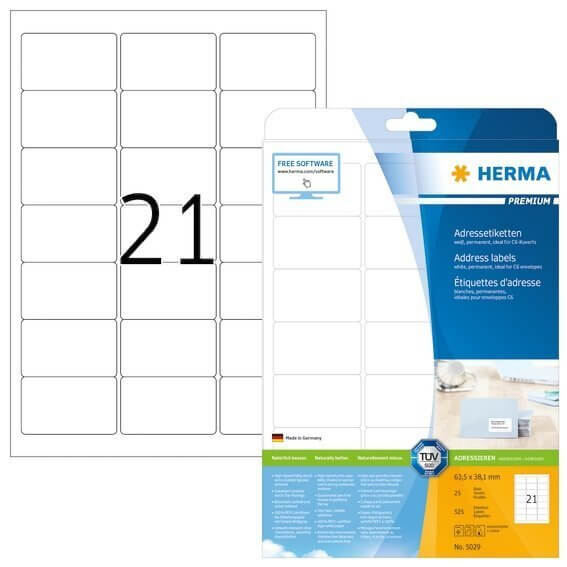 HERMA 5029 Adressetiketten Premium A4 635x381 mm weiß Papier matt 525 Stück