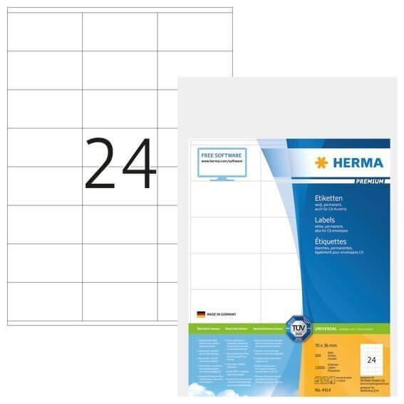 HERMA 4414 Etiketten Premium A4 70x36 mm weiß Papier matt 12000 Stück
