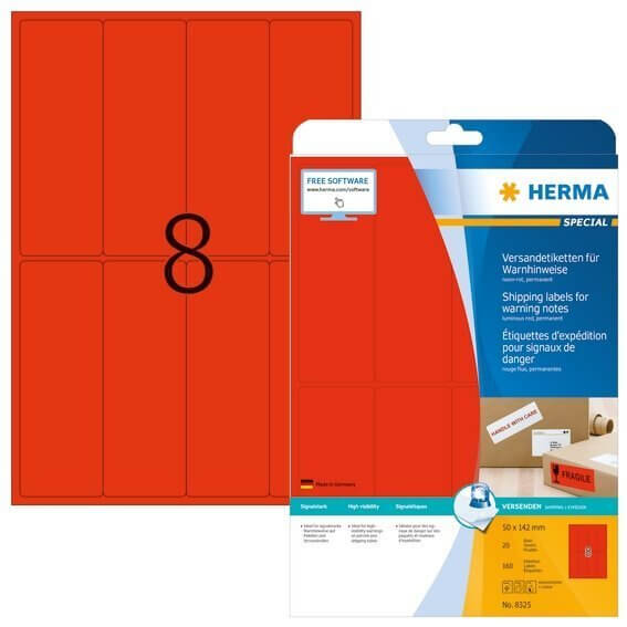 HERMA 8325 Versandetikett/Warnhinweis A4 50x142 mm neon-rot Papier matt 160 Stück