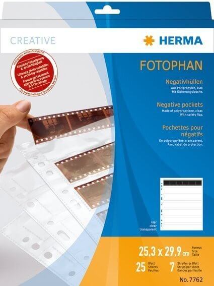 HERMA 7762 Negativhüllen transparent für 7 x 6 Streifen 25 Stück