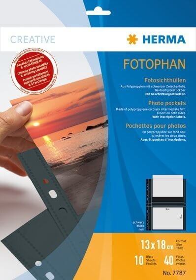 HERMA 7787 Fotophan Fotosichthüllen 13x18 cm quer schwarz 10 Hüllen