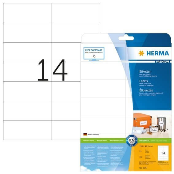 HERMA 5057 Etiketten Premium A4 105x423 mm weiß Papier matt 350 Stück