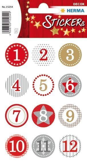 HERMA 15254 10x Sticker DECOR Adventskalender Sticker 1-24 Rot Ø 2 cm