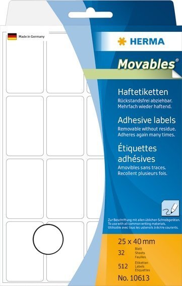 HERMA 10613 Vielzwecketiketten 25x40 mm weiß Movables/ablösbar Papier matt 512 Stück