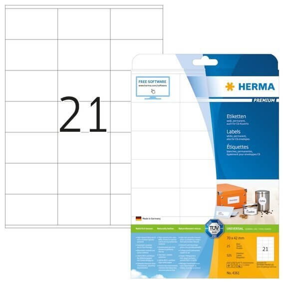 HERMA 4361 Etiketten Premium A4 70x42 mm weiß Papier matt 525 Stück