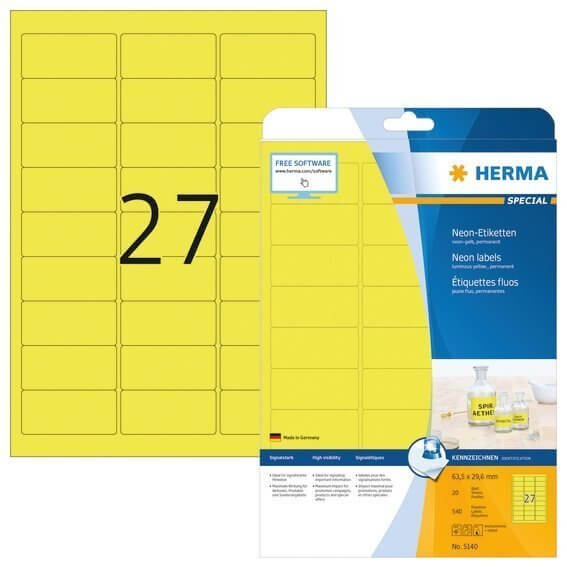 HERMA 5140 Neonetiketten A4 635x296 mm neon-gelb Papier matt 540 Stück