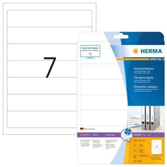 HERMA 4825 Inkjet Ordneretiketten A4 192x38 mm weiß Papier matt 175 Stück