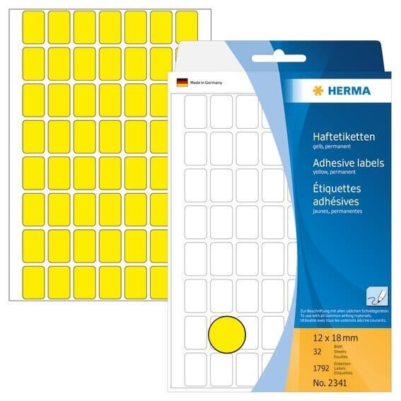 HERMA 2341 Vielzwecketiketten 12 x 18 mm Papier matt Handbeschriftung 1792 Stück Gelb