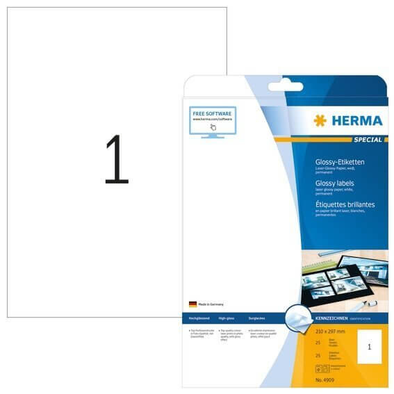 HERMA 4909 Etiketten A4 210x297 mm weiß Papier glänzend 25 Stück