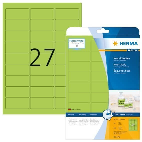 HERMA 5143 Neonetiketten A4 635x296 mm neon-grün Papier matt 540 Stück