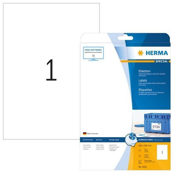 HERMA 4824 Inkjet-Etiketten A4 210x297 mm weiß Papier matt 25 Stück