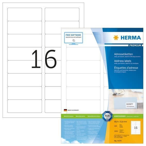 HERMA 4479 Adressetiketten Premium A4 889x338 mm weiß Papier matt 1600 Stück