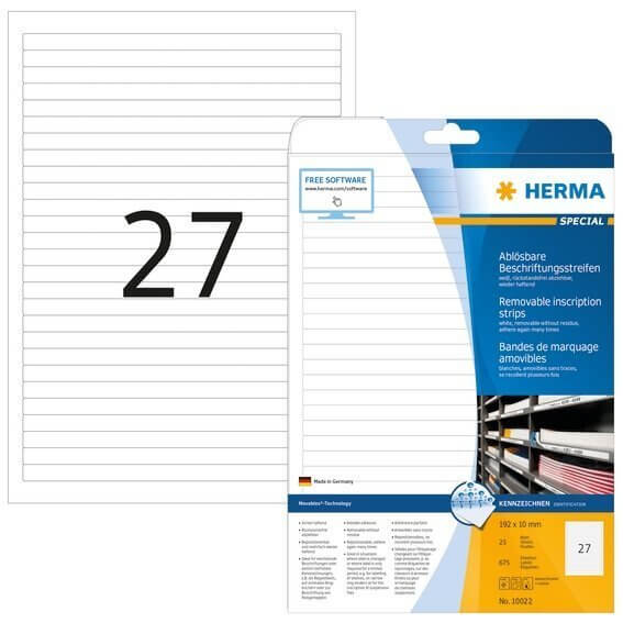HERMA 10022 Ablösbare Beschriftungsstreifen A4 192x10 mm weiß Movables/ablösbar Papier matt 675 Stüc