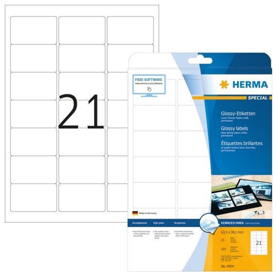 HERMA 4904 Etiketten A4 635x381 mm weiß Papier glänzend 525 Stück