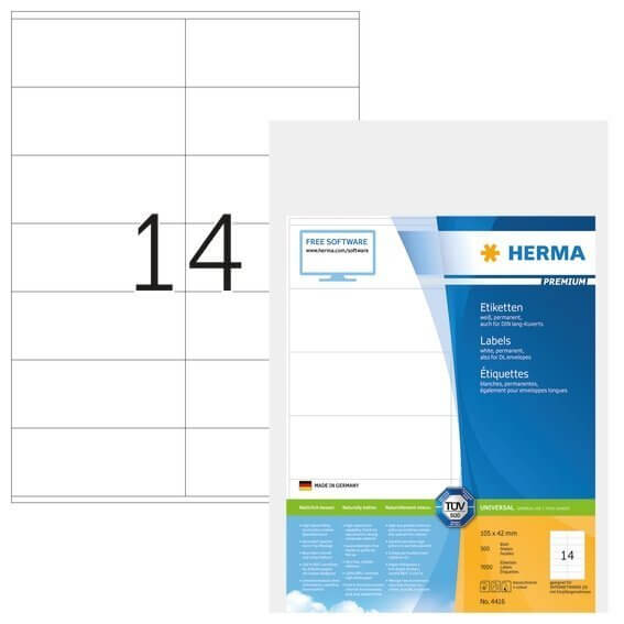 HERMA 4416 Etiketten Premium A4 105x42 mm weiß Papier matt 7000 Stück