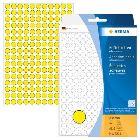 HERMA 2211 Vielzwecketiketten/Farbpunkte Ø 8 mm rund Papier matt Handbeschriftung 5632 Stück Gelb