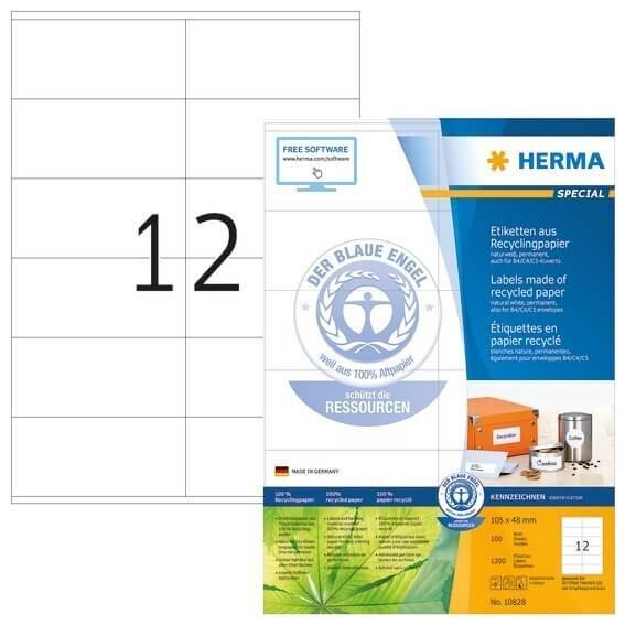 HERMA 10828 Etiketten A4 105x48 mm weiß Recyclingpapier matt Blauer Engel 1200 Stück