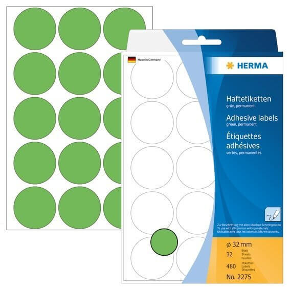 HERMA 2275 Vielzwecketiketten/Farbpunkte Ø 32 mm rund Papier matt Handbeschriftung 480 Stück Grün