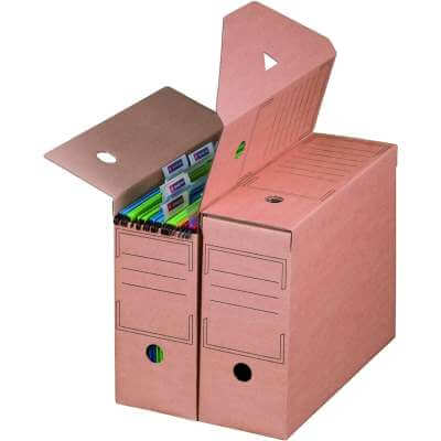 Lot De 5 Conteneurs Archives Avec Couvercle Avant Marron - Rangement Documents Robuste